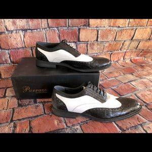 Parrazo Of New York Mens Oxford Dress Shoes Black White Wingtip Lace Up